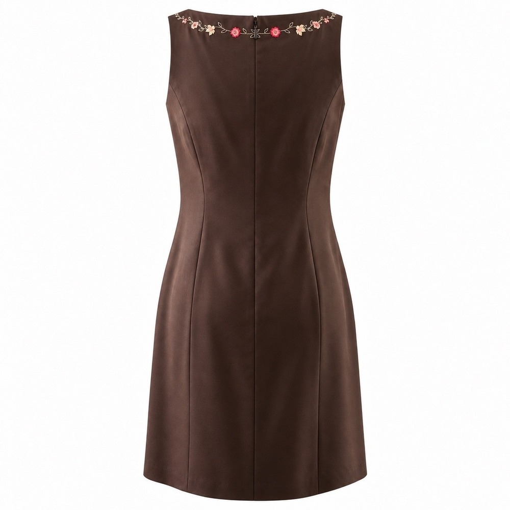 Vintage 90s Brown Silk Shift Mini Dress Floral  Dark Romantic Updated Lady 0P